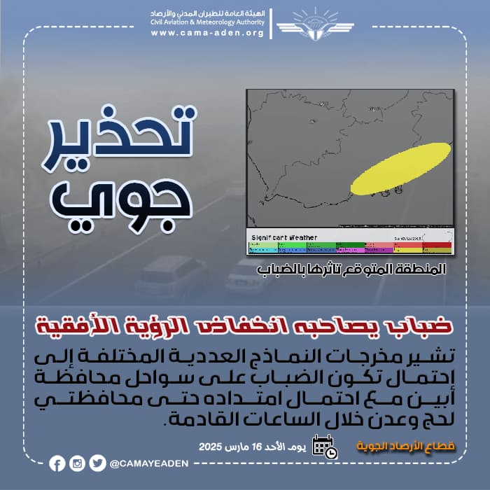 الأرصاد الجوية تحذر من ضباب يرافقه انخفاض في الرؤية الأفقية