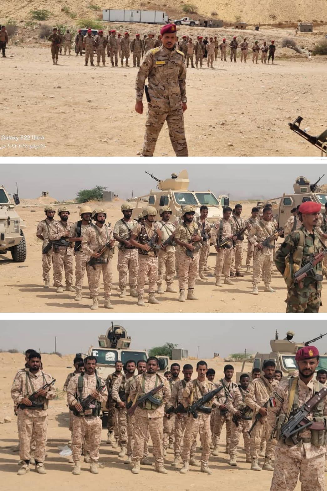 قائد الوية الدعم والإسناد يتفقد جاهزية اللواء الاول في مديرية المحفد - أبين